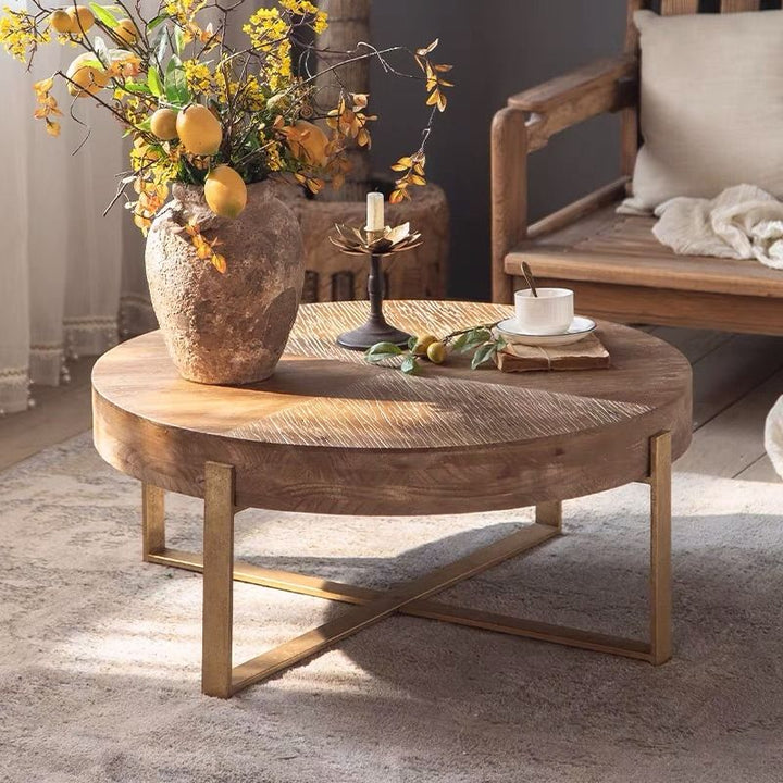 Gold Metal Cross Legs Coffee Table