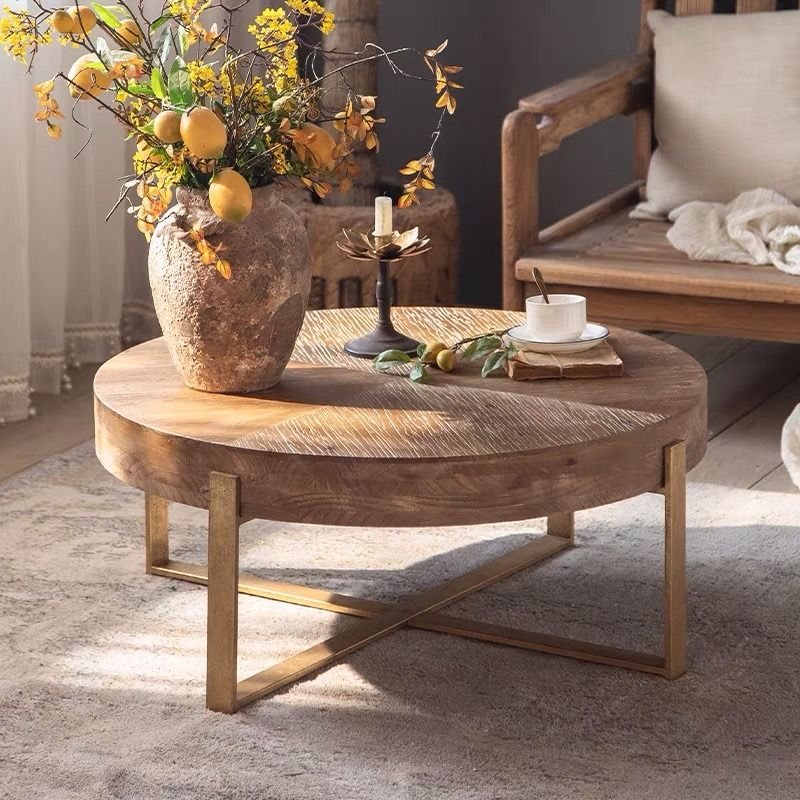 Gold Metal Cross Legs Coffee Table