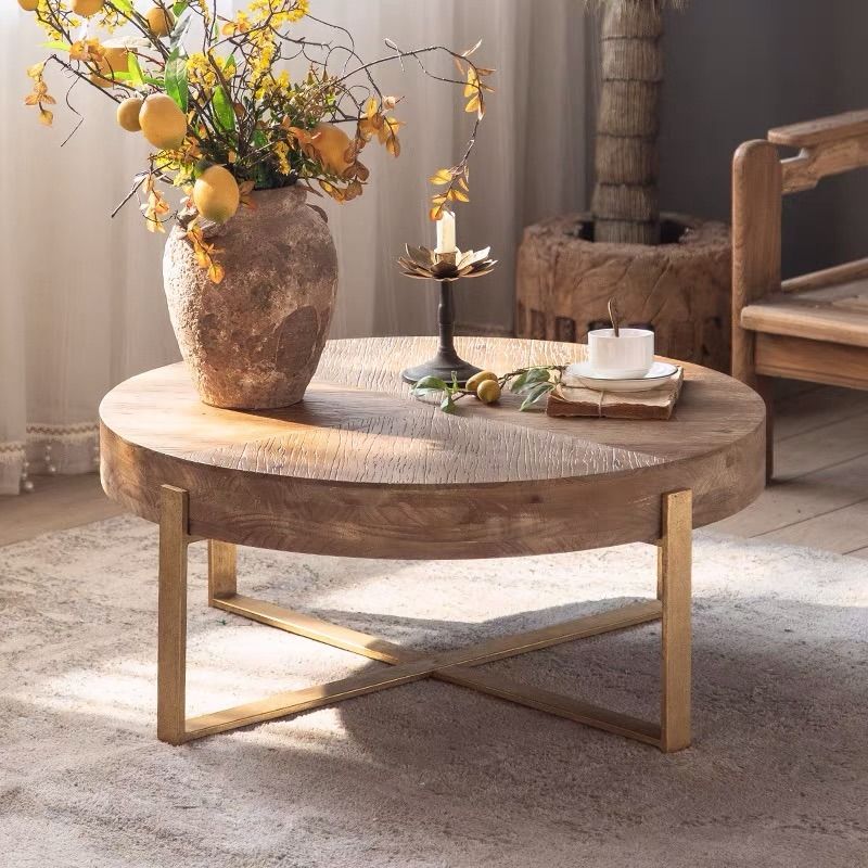 Gold Metal Cross Legs Coffee Table