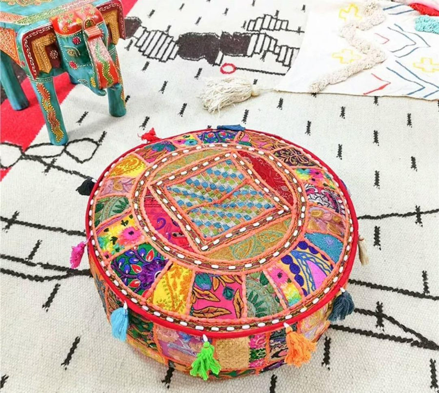 Handmade Cotton Patchwork Pouf