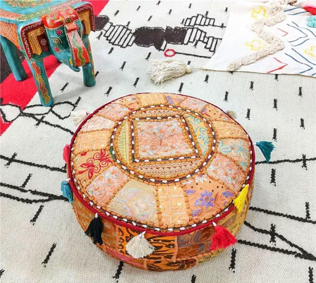 Handmade Cotton Patchwork Pouf