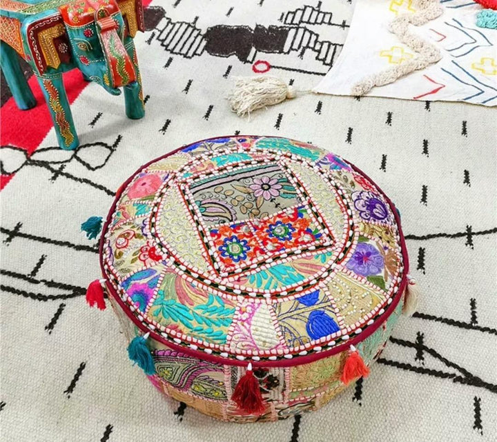 Handmade Cotton Patchwork Pouf