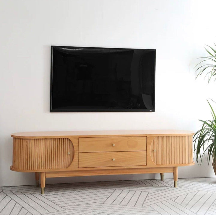 Scandinavian Solid Pine Wood TV Console