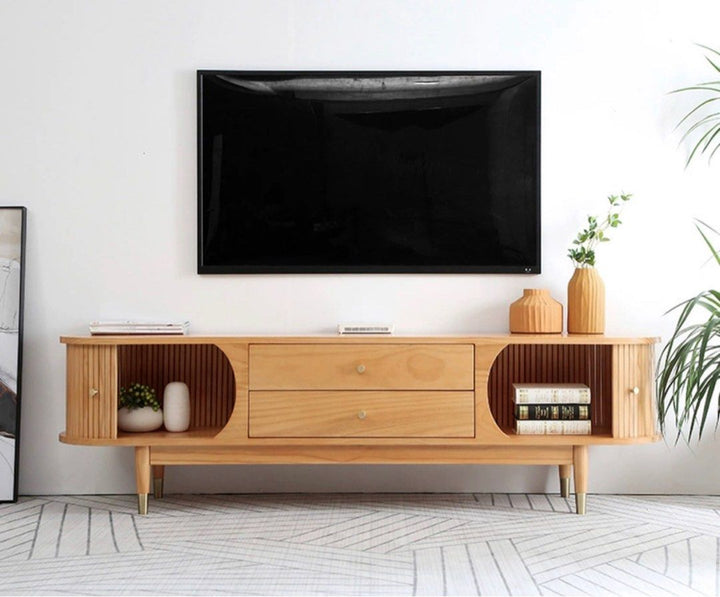 Scandinavian Solid Pine Wood TV Console