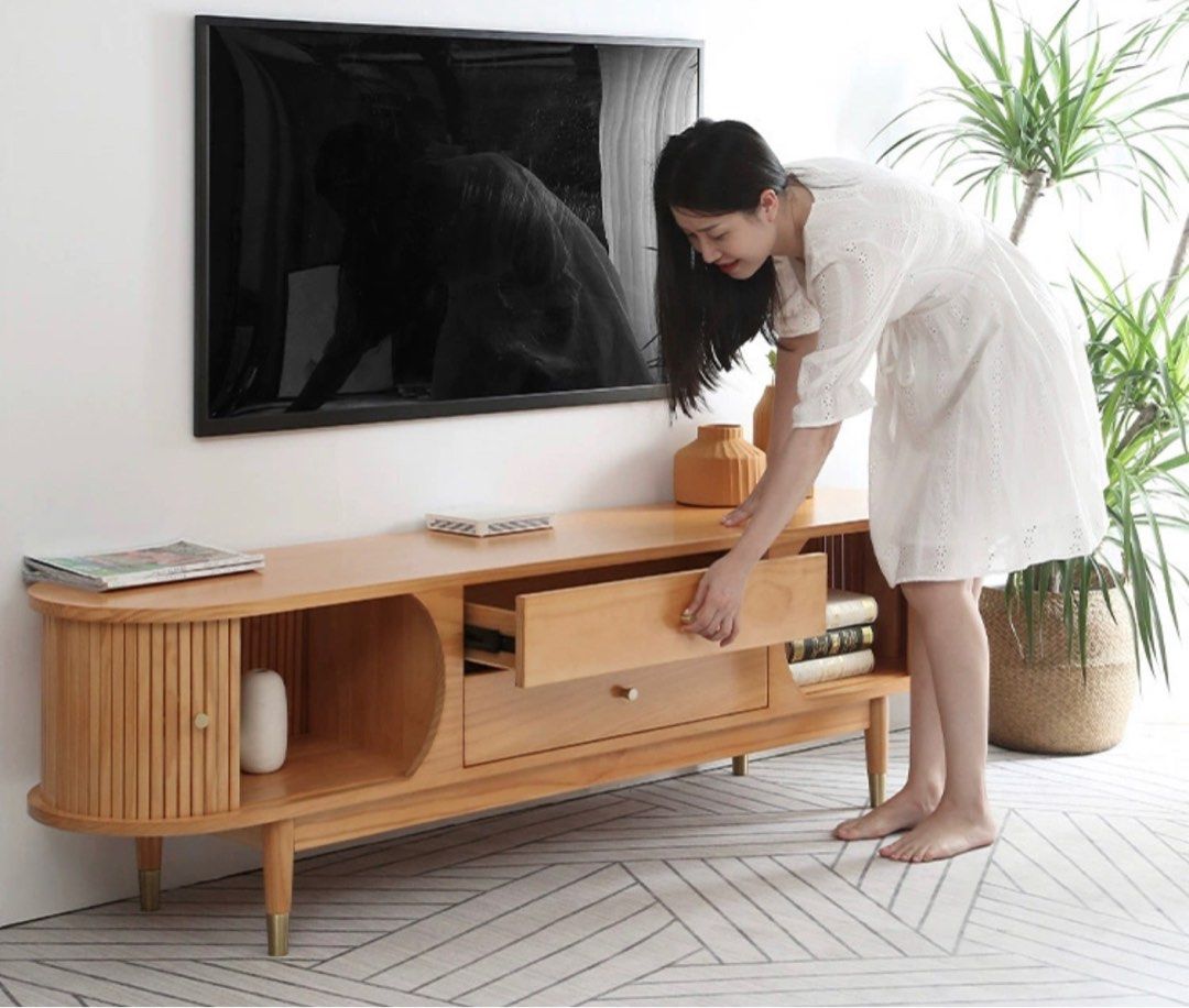 Scandinavian Solid Pine Wood TV Console