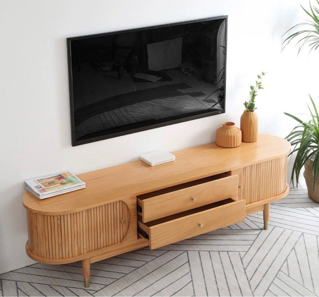 Scandinavian Solid Pine Wood TV Console