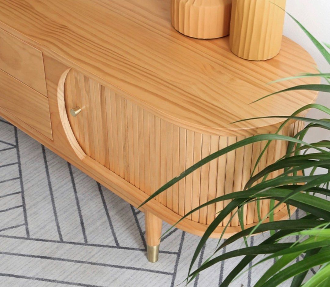 Scandinavian Solid Pine Wood TV Console