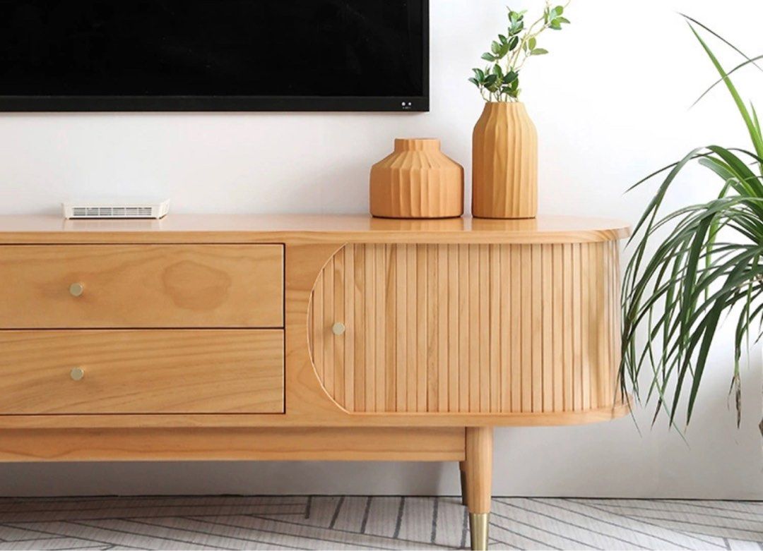 Scandinavian Solid Pine Wood TV Console