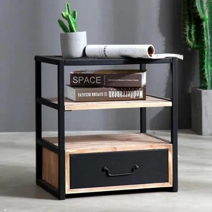 JANE Modern Industrial Solid Wood Bedside Table