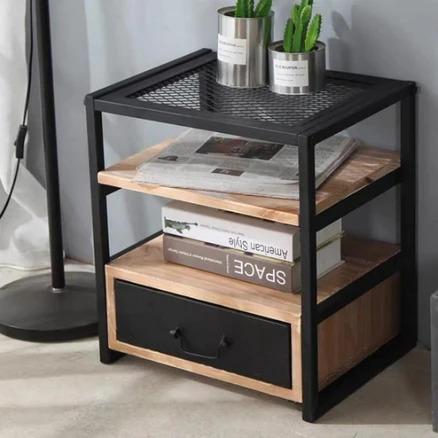 JANE Modern Industrial Solid Wood Bedside Table