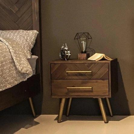 Herringbone Acacia Solid Wood Bedside Table