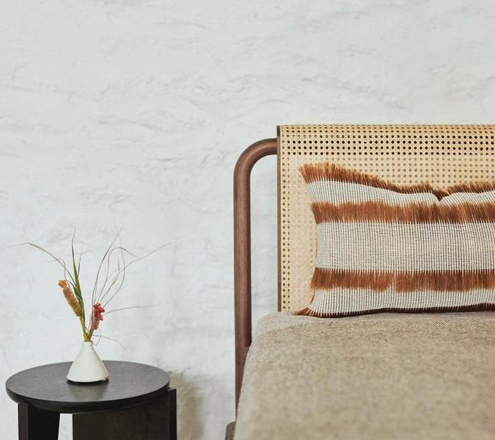 Solid Wood Bed Frame with Rattan Headboard