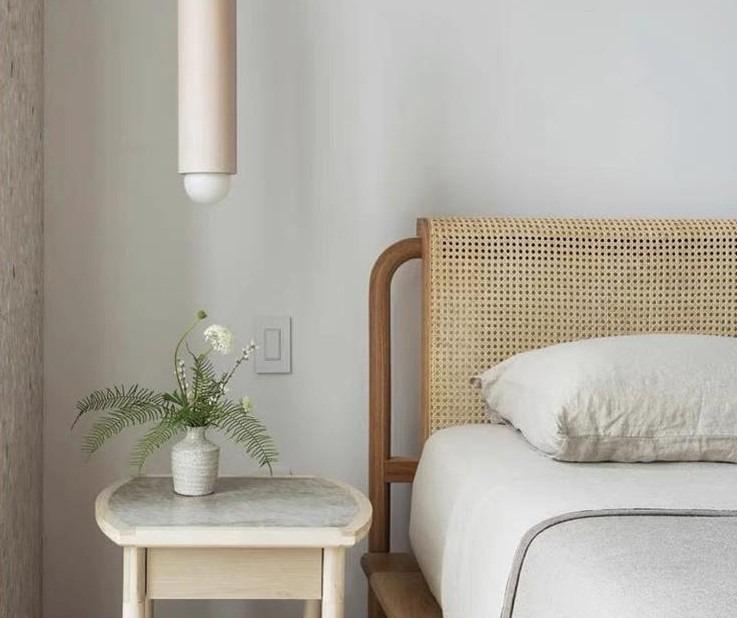 Solid Wood Bed Frame with Rattan Headboard