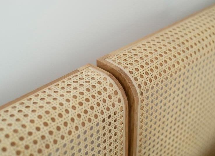 Solid Wood Bed Frame with Rattan Headboard