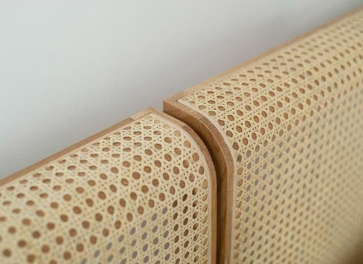 Solid Wood Bed Frame with Rattan Headboard