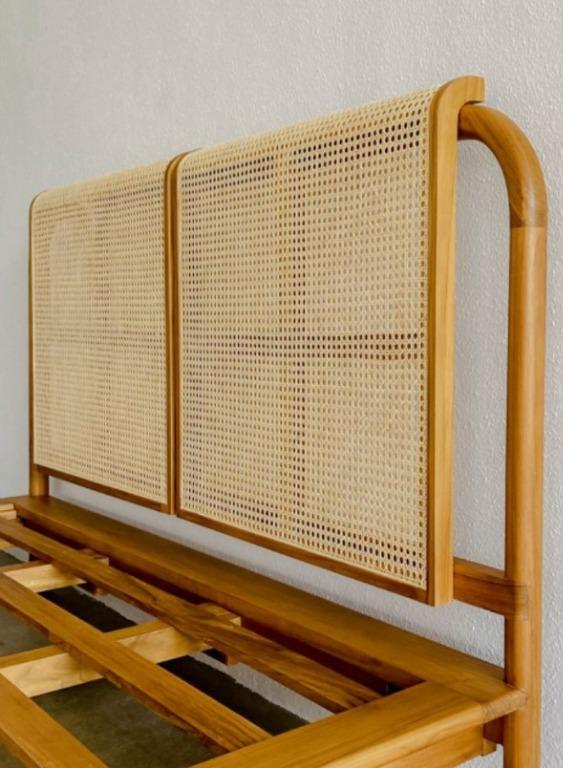 Solid Wood Bed Frame with Rattan Headboard
