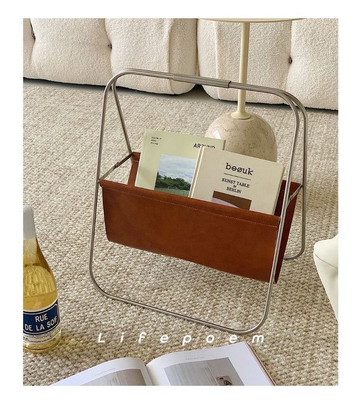 Modern  PU -Leather Free Standing Magazine Rack.