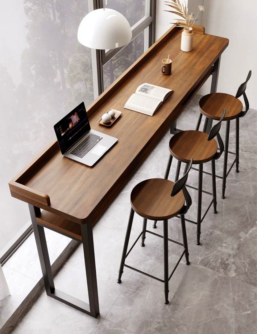Rustic Solid Wood Bar Table & Stools