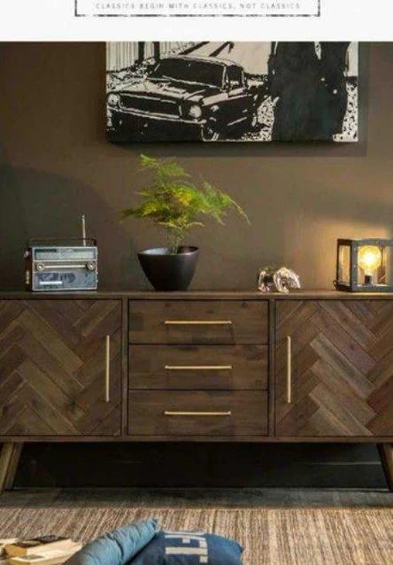 Acacia Wood Herringbone Sideboard