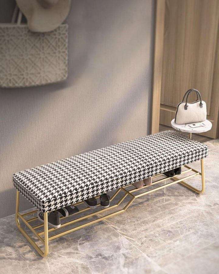 Houndstooth Ottoman Shoe Bench