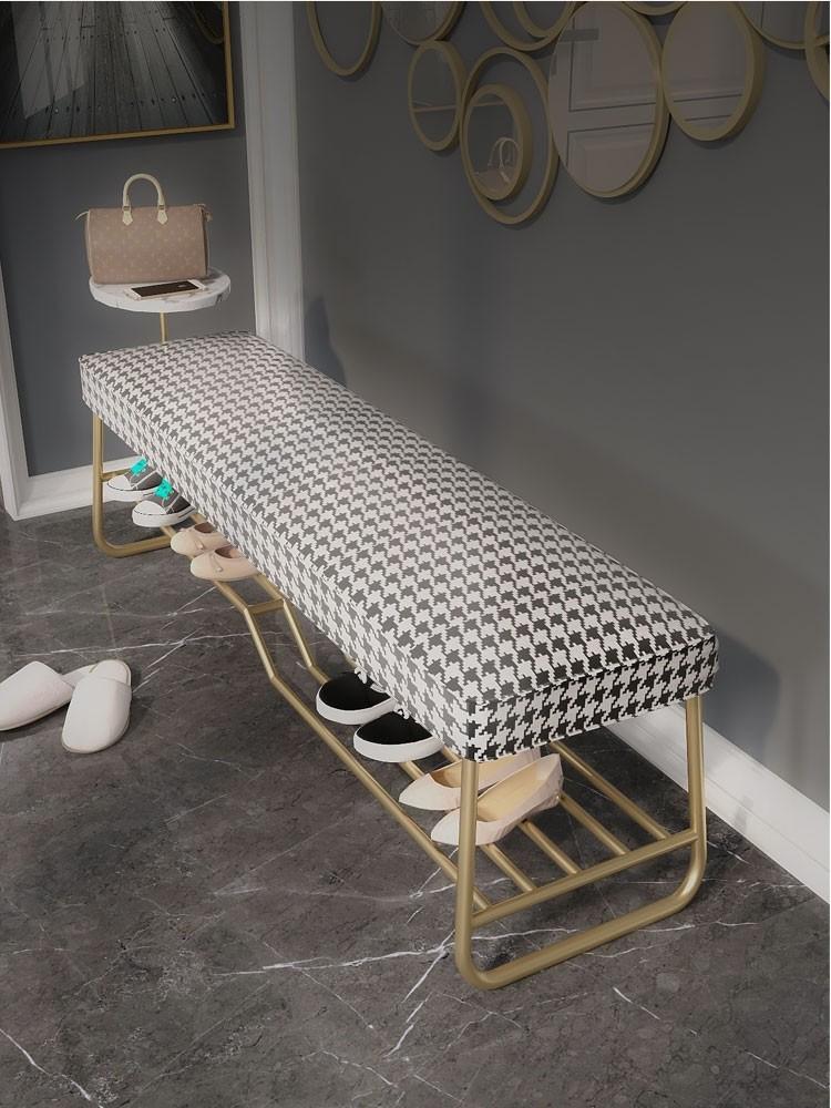 Houndstooth Ottoman Shoe Bench