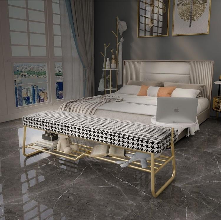 Houndstooth Ottoman Shoe Bench