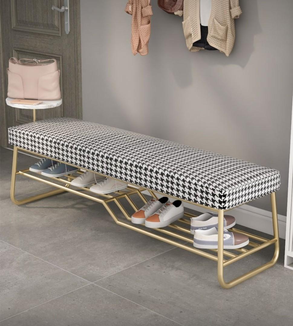 Houndstooth Ottoman Shoe Bench