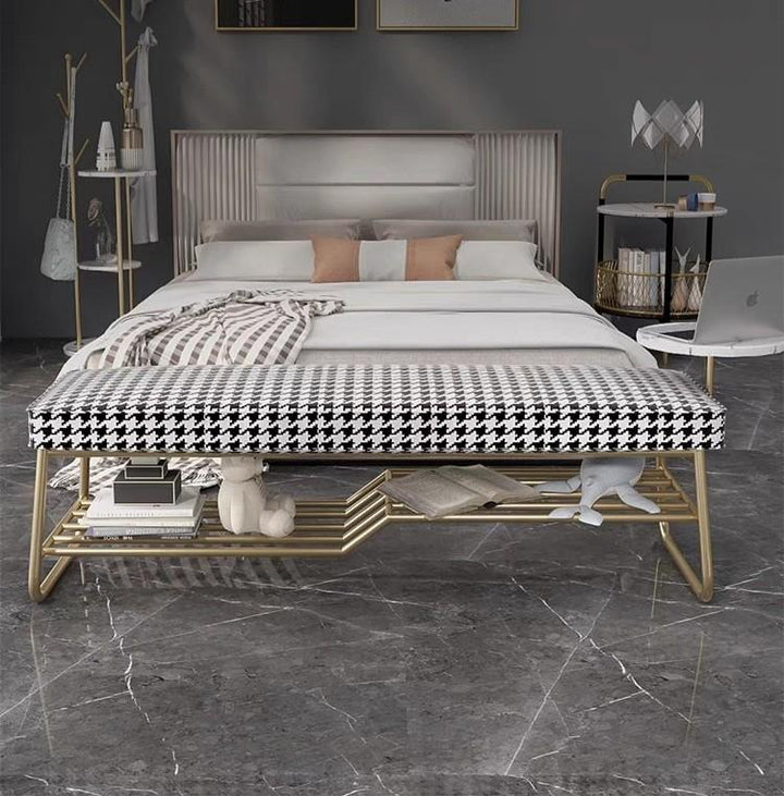 Houndstooth Ottoman Shoe Bench