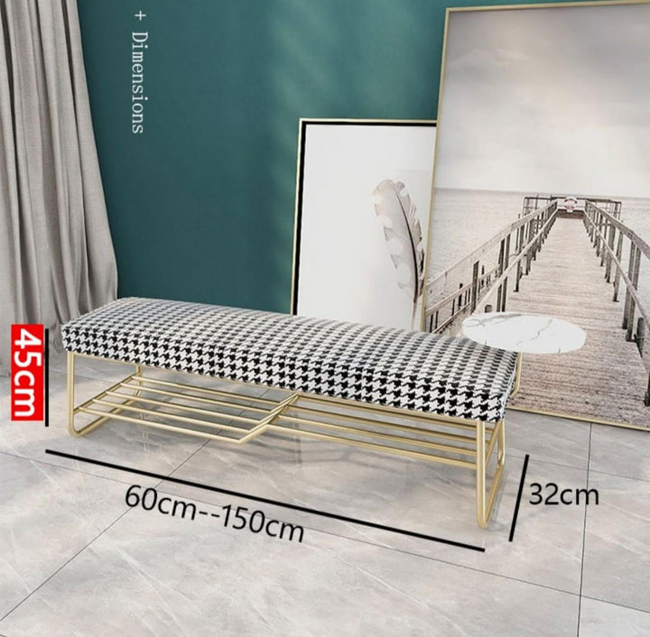 Houndstooth Ottoman Shoe Bench