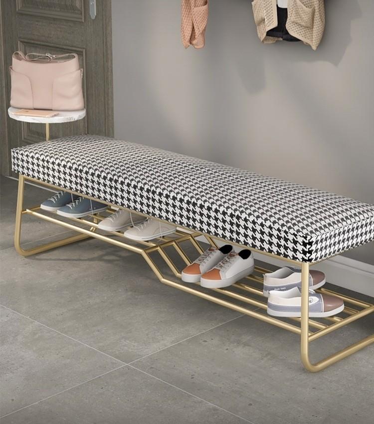 Houndstooth Ottoman Shoe Bench