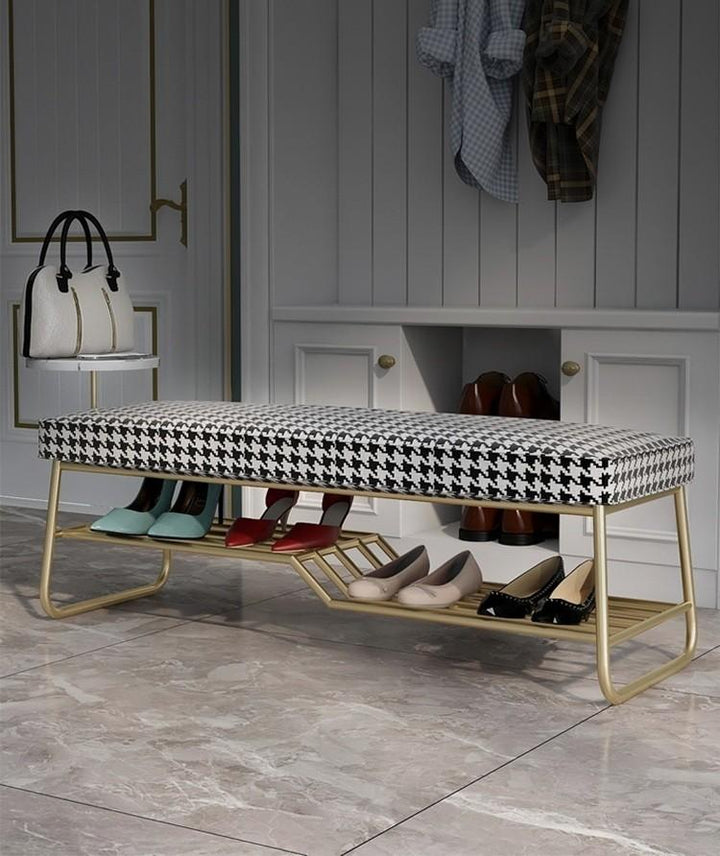 Houndstooth Ottoman Shoe Bench