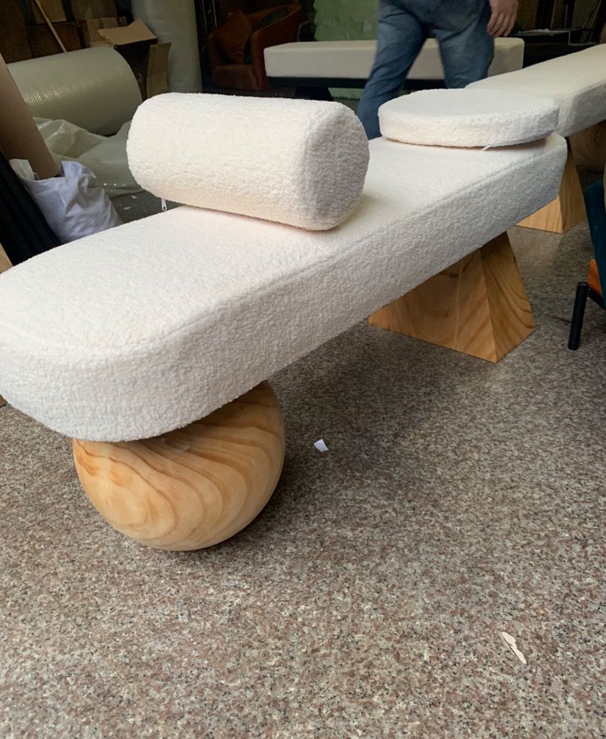 Modern Boucle Wood Bench