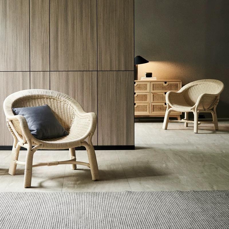 Rattan Bamboo Barrel Chair Side Table Set