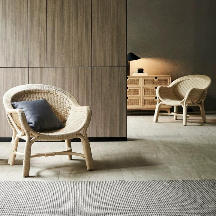 Rattan Bamboo Barrel Chair Side Table Set