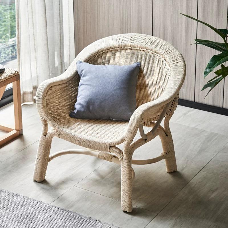 Rattan Bamboo Barrel Chair Side Table Set