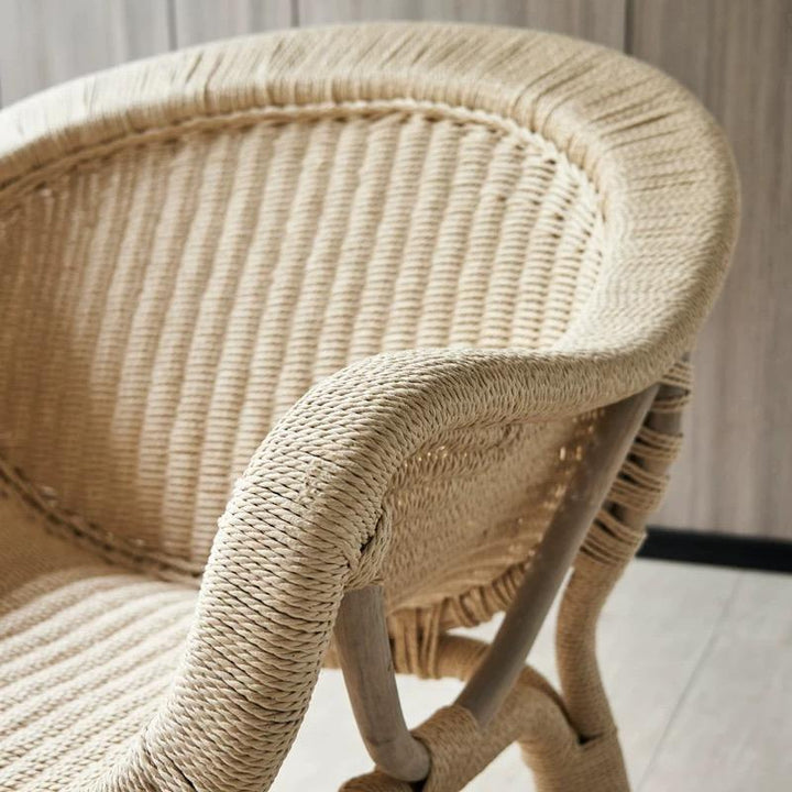 Rattan Bamboo Barrel Chair Side Table Set