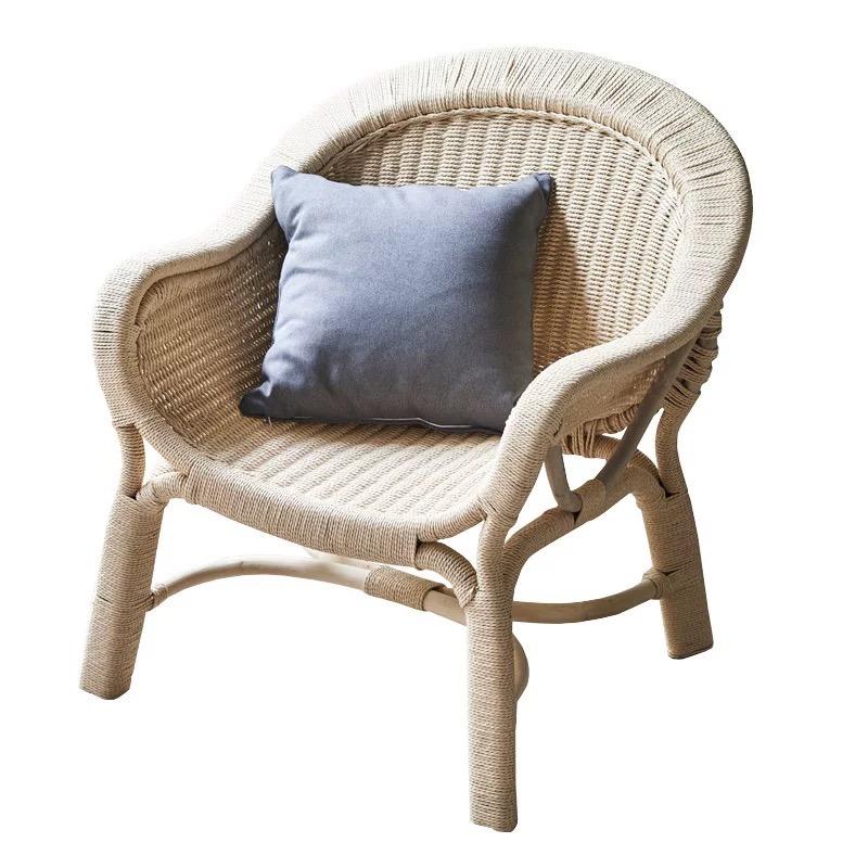 Rattan Bamboo Barrel Chair Side Table Set