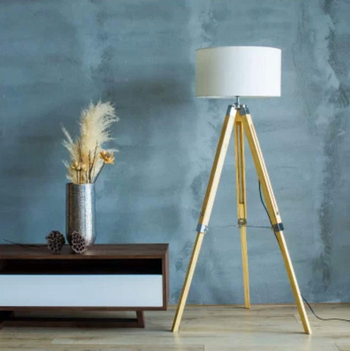 Rustic Wood Tripod Floor Lamp