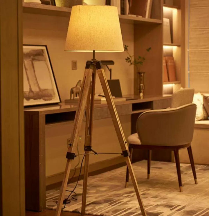 Rustic Wood Tripod Floor Lamp