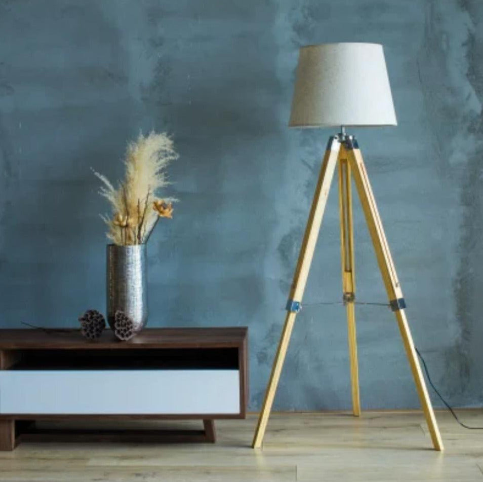 Rustic Wood Tripod Floor Lamp