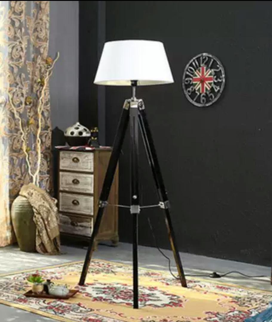 Rustic Wood Tripod Floor Lamp