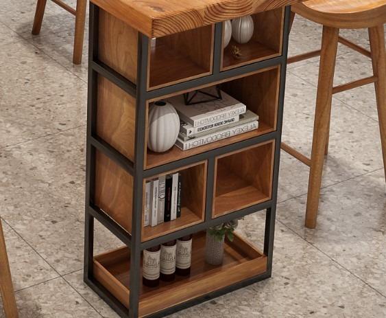Solid Wood Bar Table with Storage