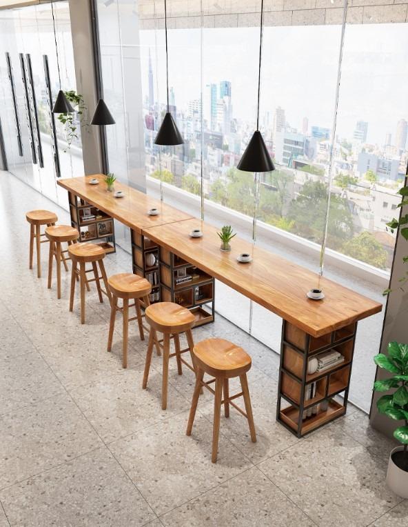 Solid Wood Bar Table with Storage