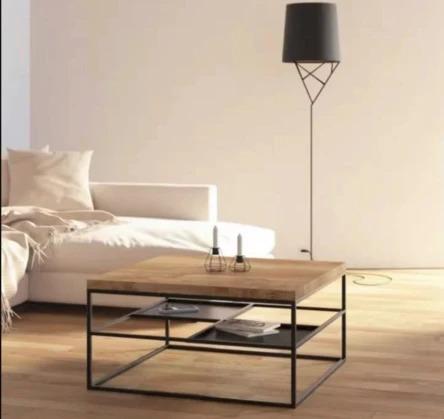 Modern Industrial Mixed Element Wood Coffee Table