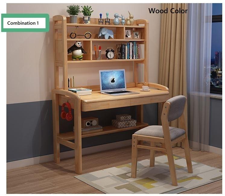 Ergonomic Study Table _  Solid Wood Desk Bookshelf