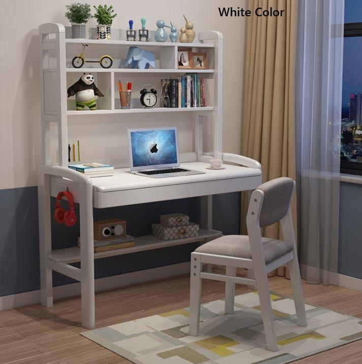 Ergonomic Study Table _  Solid Wood Desk Bookshelf