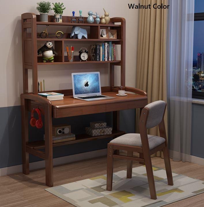 Ergonomic Study Table _  Solid Wood Desk Bookshelf