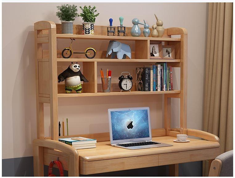 Ergonomic Study Table _  Solid Wood Desk Bookshelf