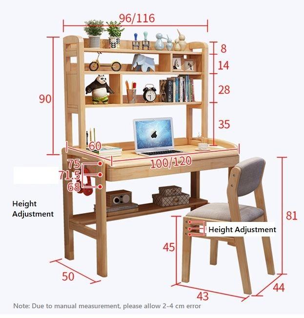 Ergonomic Study Table _  Solid Wood Desk Bookshelf