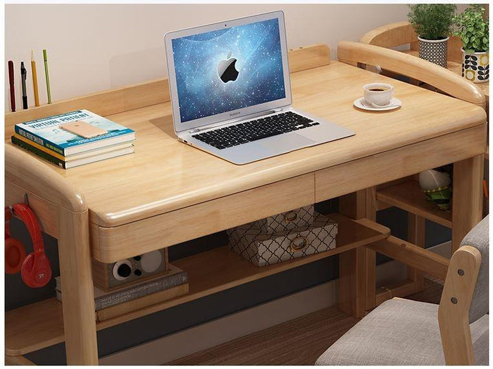 Ergonomic Study Table _  Solid Wood Desk Bookshelf